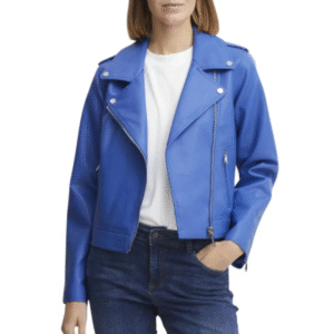 Ladies Real Lambskin Light Blue Moto Jacket.