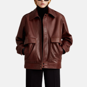 Maroon Lamb-skin Leather Trucker Jacket (1)