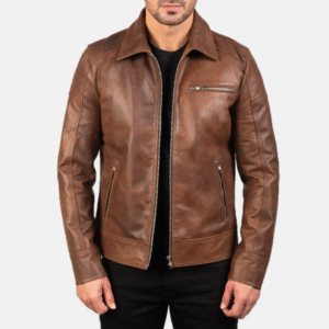 Men Classic Vintage Brown Leather Jacket
