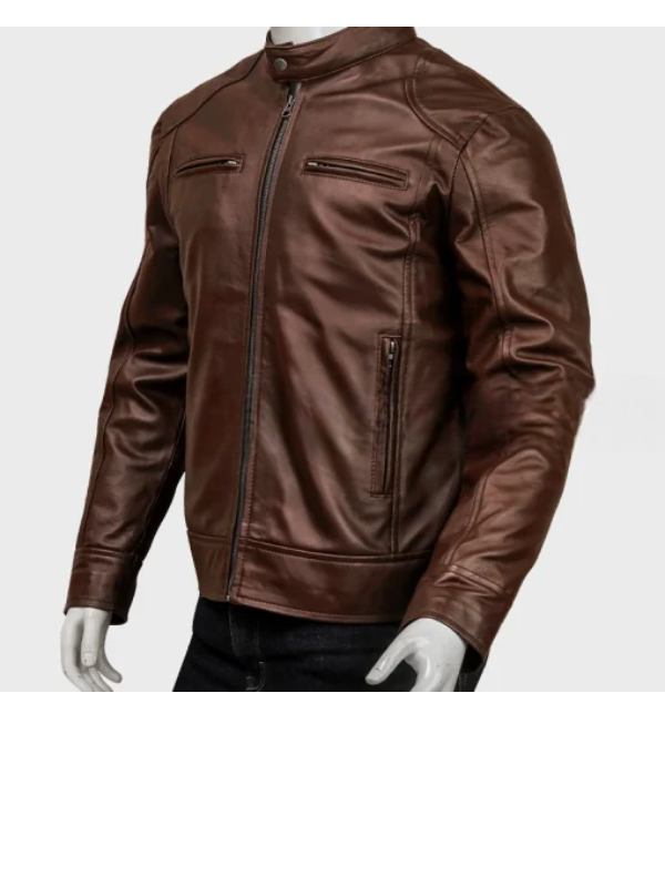Men Classic Brown Cafe Racer Leather Jacket