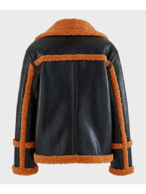 Men Brown Shearling Black Sheepskin Leather Jacket