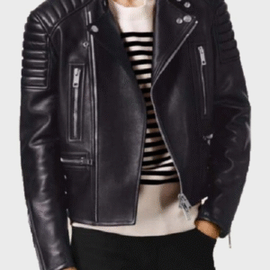 Mens Asymmetrical Black Bikers Padded Jacket