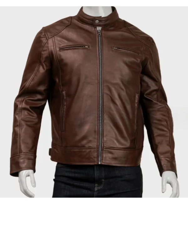 Men Classic Brown Cafe Racer Leather Jacket