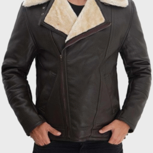Men Shearling Chocolate Brown Leather Jacket