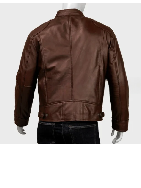 Men Classic Brown Cafe Racer Leather Jacket