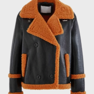 Men Brown Shearling Black Sheepskin Leather Jacket