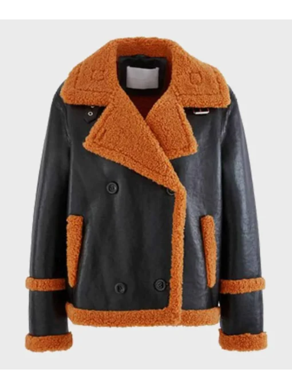 Men Brown Shearling Black Sheepskin Leather Jacket