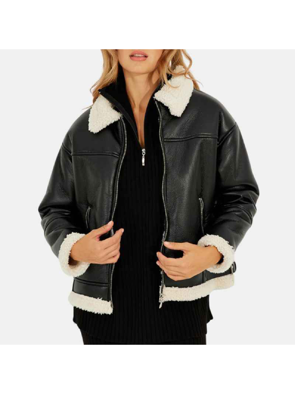 RAF Aviator Flying Pilot Women Black Leather Jacket (1)