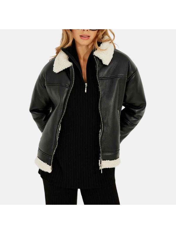 RAF Aviator Flying Pilot Women Black Leather Jacket (1)