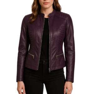 Women Slim Fit Biker Purple Leather Jacket.