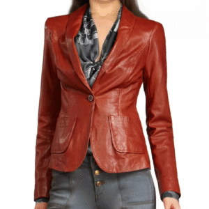 Womens Red Leather Blazers (2)