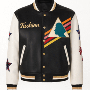 Men’s Multi-Color Triangle Leather Varsity Jacket